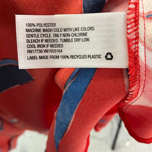 A‎ New Day Red Floral Wrap Midi Dress XS Blue Pink Tie Waist Short Sleeve New - Picture 11 of 16